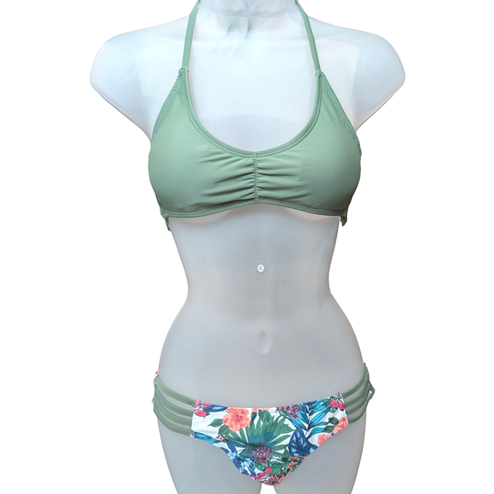 Green Floral Tropical Bikini Set Small New